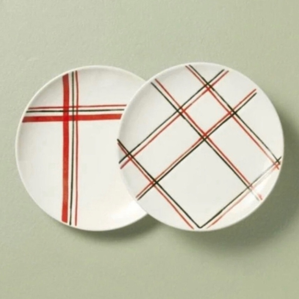 Hearth & Hand with Magnolia 2pk 6.8" Plaid Stripes Stoneware Appetizer Plates